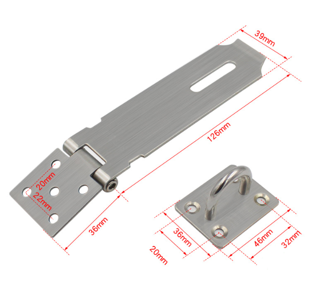 Dveřní nerezové petlice 126mm s protikusem