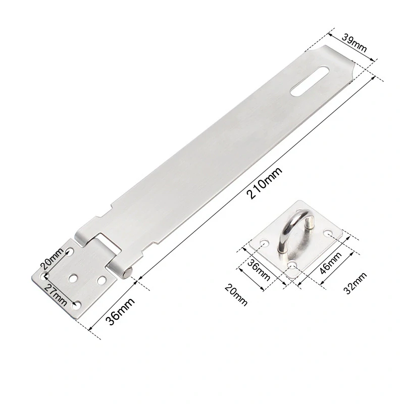 Dveřní nerezová petlice 210mm s protikusem